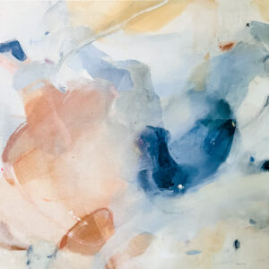 Where Water Meets the Sky — Original Indigo and Coral Abstract, 30 × 30 in