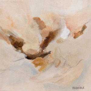 Original abstract painting with warm sunset hues and expressive marks