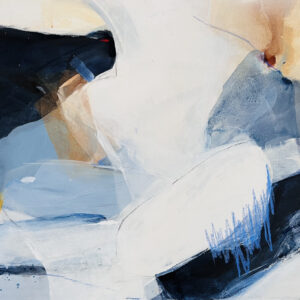 Original abstract painting with layered blue, green, and warm earth tones