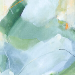 Original green and orange abstract painting with layered texture