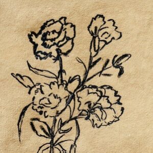 Ink sketch of blooming flowers on textured paper