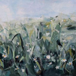 Original field of white daisies landscape painting