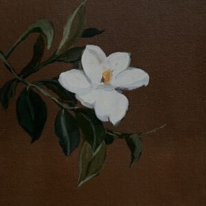 Oil painting of a white flower on dark background