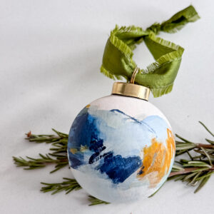 Sunshine hand-painted ceramic ornament hanging with ribbon