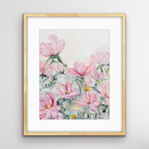 Pink cosmos flowers print of Original Painting