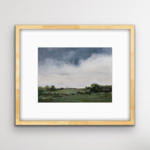 Grey Clouds and green meadows Art Print