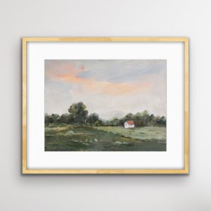 Beautiful twilight Sky with red roof barn Landscape