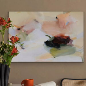 Abstract floral painting in soft pastel tones on canvas